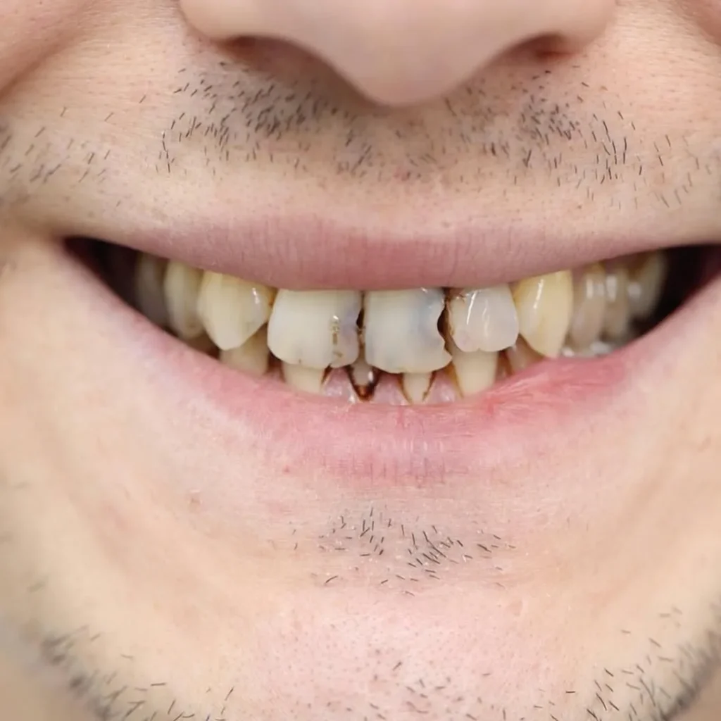 Before: worn, stained dentition